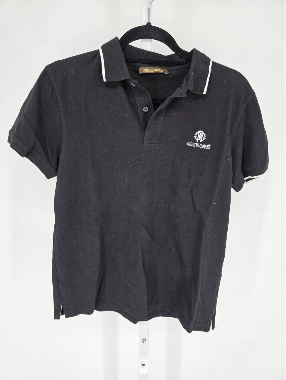 Roberto Cavalli Mens Sz M Short Sleeve Polo Shirt Black White Vintage Y2K